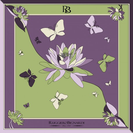 Puretè de la vie - Sciarpa donna viola e verde 132x190 cotone e seta