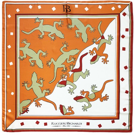 Bonne Chance - Foulard unisex arancio e bianco 70x70 cotone e seta