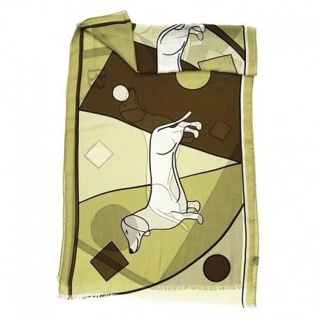 Amitié Geometrique - Sciarpa unisex marrone 70x180 più frange 95% modal 5% cashmere